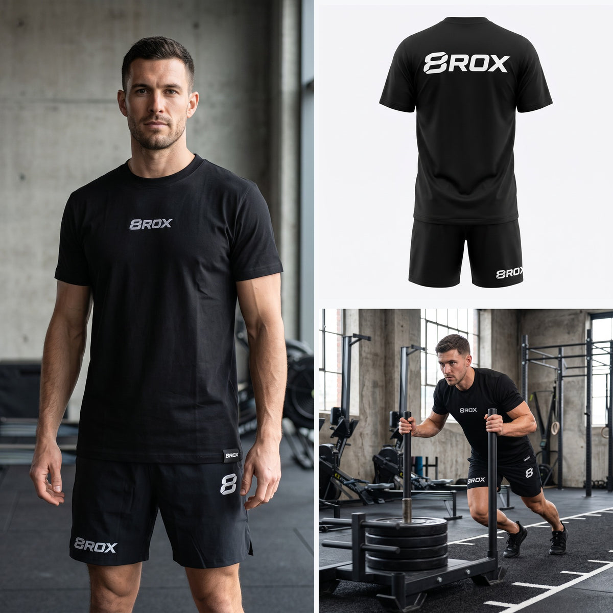 8ROX Lifestyle Tee - Black - front, back and action views