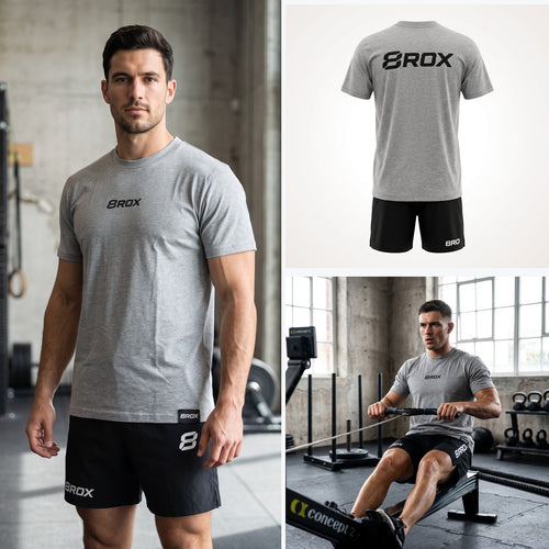 8ROX Lifestyle Tee - Grey - front, back and action views