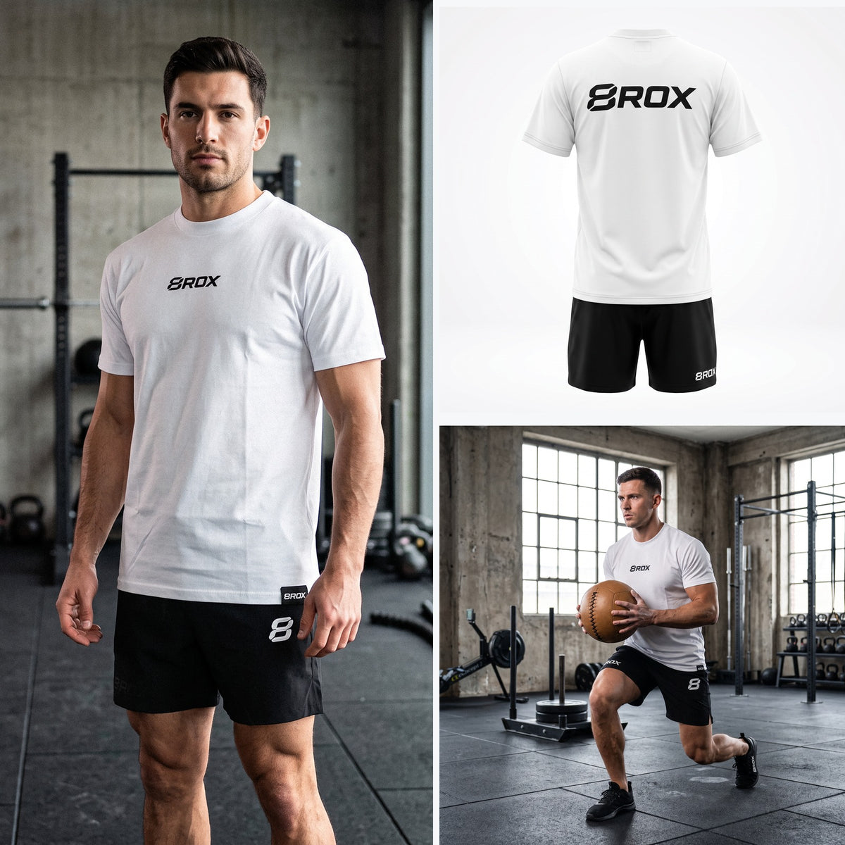 8ROX Lifestyle Tee - White - front, back and action views
