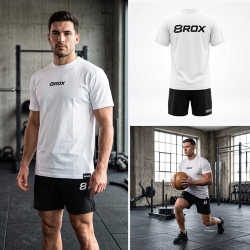 8ROX Lifestyle Tee - White - front, back and action views